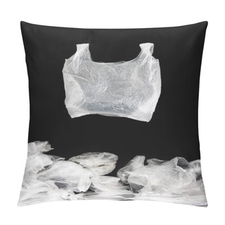 Personality  White Semitransparent Plastic Bag On Black Background Isolated. Wrinkled Bags Bottom Border. Plastic Pollution Problem Highlight Concept. Pillow Covers