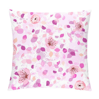 Personality  Pink Flower Petals. Sakura Flowers Seamless Background. Vector Illustration Pillow Covers