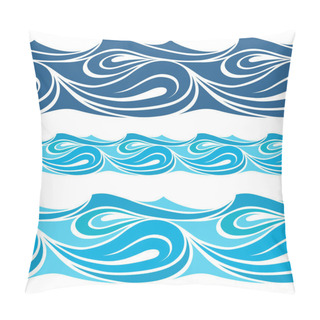 Personality  Seamless Beautiful Waves. Vector Blue Marine Pattern. Stylized Design. Pillow Covers