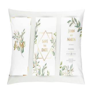 Personality  Wedding Invite. Set Of Card With Leaves And Geometrical Frame. Eps10 Pillow Covers