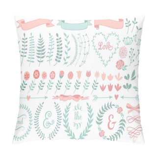 Personality Floral Laurel Wreath, Vector Set Pillow Covers