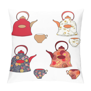 Personality  Tea Set Of Pots And Cups Pillow Covers