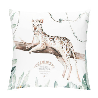 Personality  Watercolor Painting A Gepard . Wild Cat Isolated On White Background. Africa Safari Leopard Animal Illustration. Pillow Covers