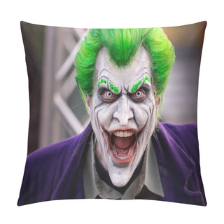 Personality  Close-up Portrait Of Young Man With Painted Joker Mask Pillow Covers