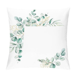 Personality  Watercolor Eucaliptus Leaves Frame Illustration Pillow Covers