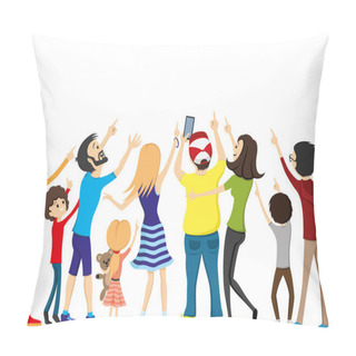 Personality  Group Of People Looking Up And Pointing With A Finger. Pillow Covers