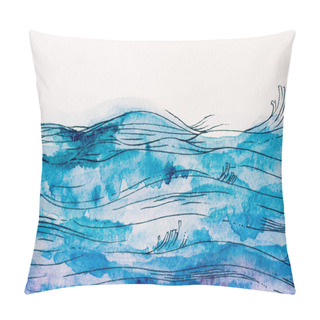Personality  Sea Waves Made By Blue Watercolor Paint On White Background Pillow Covers