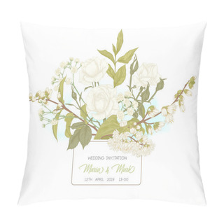 Personality  Wedding Invitation With Roses And Spring Flowers. Pillow Covers