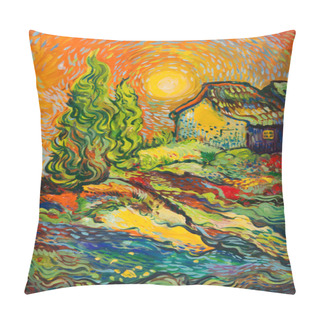 Personality  Landscape With Tree, Houses And Sea Pillow Covers