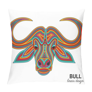 Personality  Creative Stylized Bull Head In Ethnic Linear Style. Animal Background. Vector Illustration Pillow Covers