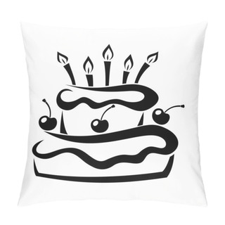 Personality  Black Silhouette Of Birthday Cake. Vector Illustration. Pillow Covers