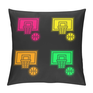Personality  Basketball Four Color Glowing Neon Vector Icon Pillow Covers