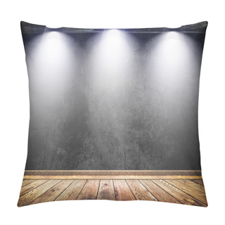 Personality  Black Grunge Wall With Three Lamps And Old Wooden Floor. Pillow Covers