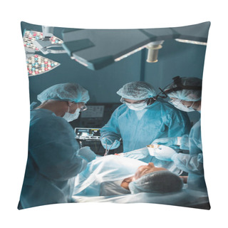 Personality  Multiethnic Surgeons Operating Patient In Operating Room Pillow Covers