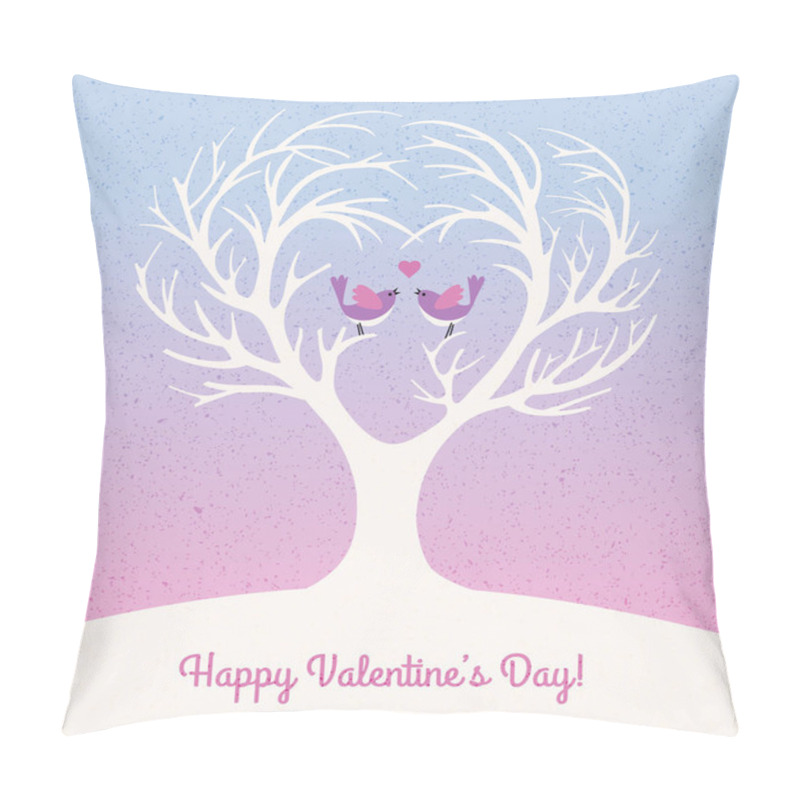 Personality  Happy Valentines Day card with heart shaped tree and 2 lovebirds pillow covers