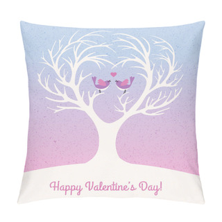 Personality  Happy Valentines Day Card With Heart Shaped Tree And 2 Lovebirds Pillow Covers