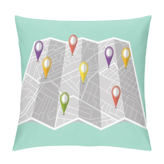 Personality  Pin In Showing Location On Gps Navigator Map. Vector Illustration Pillow Covers