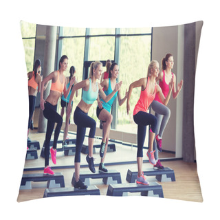 Personality  Group Of Women Working Out With Steppers In Gym Pillow Covers