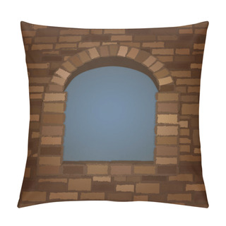 Personality  Arched Stone Window In Romanesque Style  Background. Vector Illustration Pillow Covers