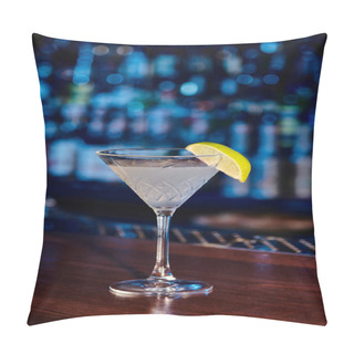 Personality  Thirst Quenching Glass Of Martini Cocktail With Slice Of Fresh Lime On Bar Counter, Concept Pillow Covers
