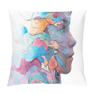 Personality Paintography. A Portrait Combined With A Hand Drawn Element Pillow Covers