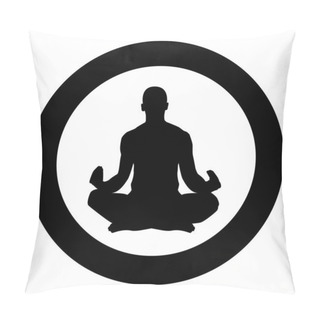 Personality  Meditating Man Practicing Yoga Symbol Icon Black Color Vector In Circle Round Illustration Flat Style Image Pillow Covers
