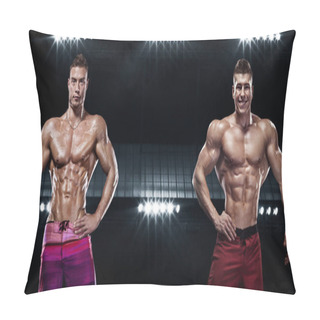 Personality  Bodybuilding Competitions On The Scene. Men And Women Sportsmens And Athletes. Black Background With Lights. Pillow Covers