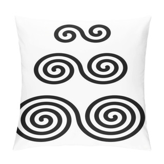 Personality  Three Interlocked Double Spirals Over White. Combined Spirals With Two, Three And Four Turns. Motifs Of Twisted And Connected Spirals. Isolated Illustration. Vector. Pillow Covers