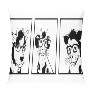 Personality  Cow With Glasses. Line Art. Logo Design For Use In Graphics. T-shirt Print, Tattoo Design. Minimalist Illustration For Printing On Wall Decorations. Pillow Covers