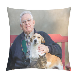 Personality  Old Man With Dog And Cat Pillow Covers