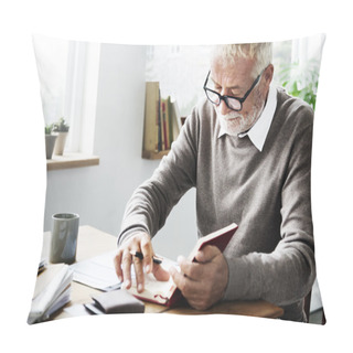 Personality  Senior Man Writing In Diary Pillow Covers