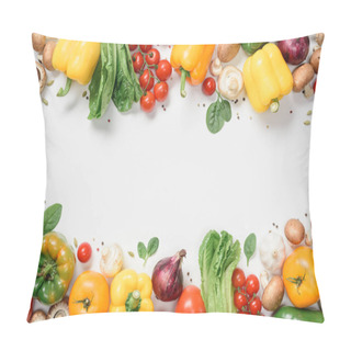 Personality  Elevated View Of Frame Made Of Ripe Vegetables Isolated On White Pillow Covers