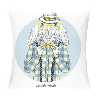 Personality  Hand Drawn Fashion Illustration Of Bunny Hipster Pillow Covers