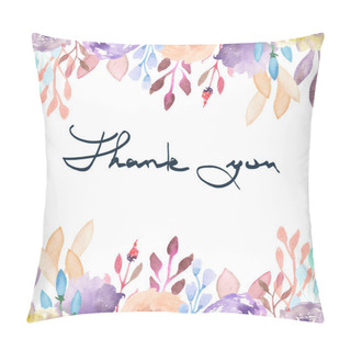 Personality  Frame Border, Template For Postcard With Purple And Tender Pink Flowers And Branches With The Vinous Leaves Painted In Watercolor  On A White Background, Greeting Card, Decoration Postcard Or Invitation Pillow Covers