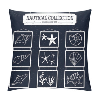 Personality  Hand Drawn Nautical Collection Of Shells, Starfish, And Seaweed  Pillow Covers