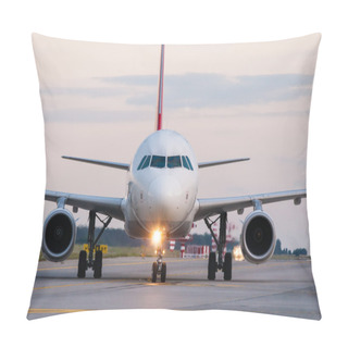Personality  Airplane Ready To Take Off From Runway. A Big Passenger Or Cargo Aircraft, Airline. Transport, Transportation, Travel Pillow Covers