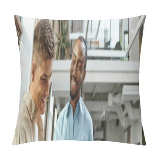 Personality  Happy African American Man Looking At Colleague, Office Workers, Startup, Generation Z, Banner Pillow Covers