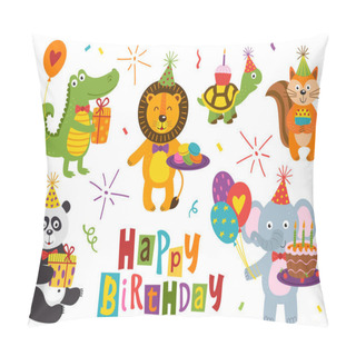 Personality  Set Of Isolated Funny Animals For Happy Birthday Design Part 2 - Vector Illustration, Eps Pillow Covers