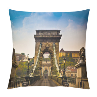 Personality  The Szechenyi Chain Bridge Is A Beautiful, Decorative Suspension Bridge That Spans The River Danube Of Budapest, The Capital City Of Hungary. Pillow Covers