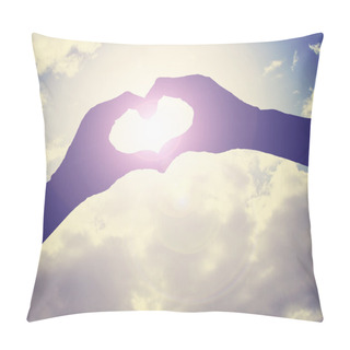 Personality  Two Hands Making Heart Shape In Sky Pillow Covers