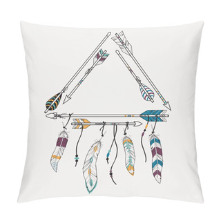 Personality  Vector Illustration With Tribal Frame With Ethnic Arrows And Feathers. American Indian Motifs. Boho Style. Pillow Covers