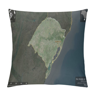 Personality  Rio Grande Do Sul, State Of Brazil. Satellite Imagery. Shape Presented Against Its Country Area With Informative Overlays. 3D Rendering Pillow Covers