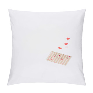 Personality  Top View Of Decorated Valentines Day Envelope With Tiny Hearts Isolated On White, St Valentines Day Concept Pillow Covers
