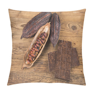 Personality  Cocoa Beans On A Wooden Background, Cocoa And Dark Bitter Chocolate, Raw Cocoa On A Brown Background Pillow Covers