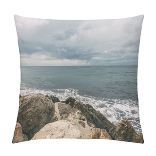 Personality  Mediterranean Sea Near Rocks Against Sky With Clouds  Pillow Covers