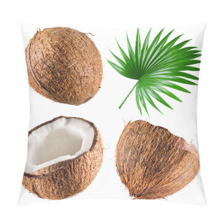 Personality  Coconuts With Palm Leaf On White Background. Collection Pillow Covers