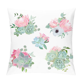 Personality  Stylish Small Bouquets Of Succulents, Protea, Rose, Anemone, Ech Pillow Covers