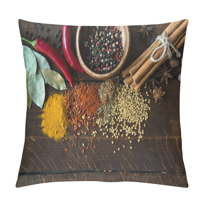 Personality  pepper in bowl with scattered herbs and spices pillow covers