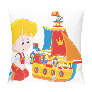 Personality  Boy Playing A Toy Ship Pillow Covers