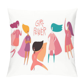 Personality  Happy Women Day Card With Quote And Diverse Superhero Women, Vector Illustration, Concept Of Feminism  Pillow Covers